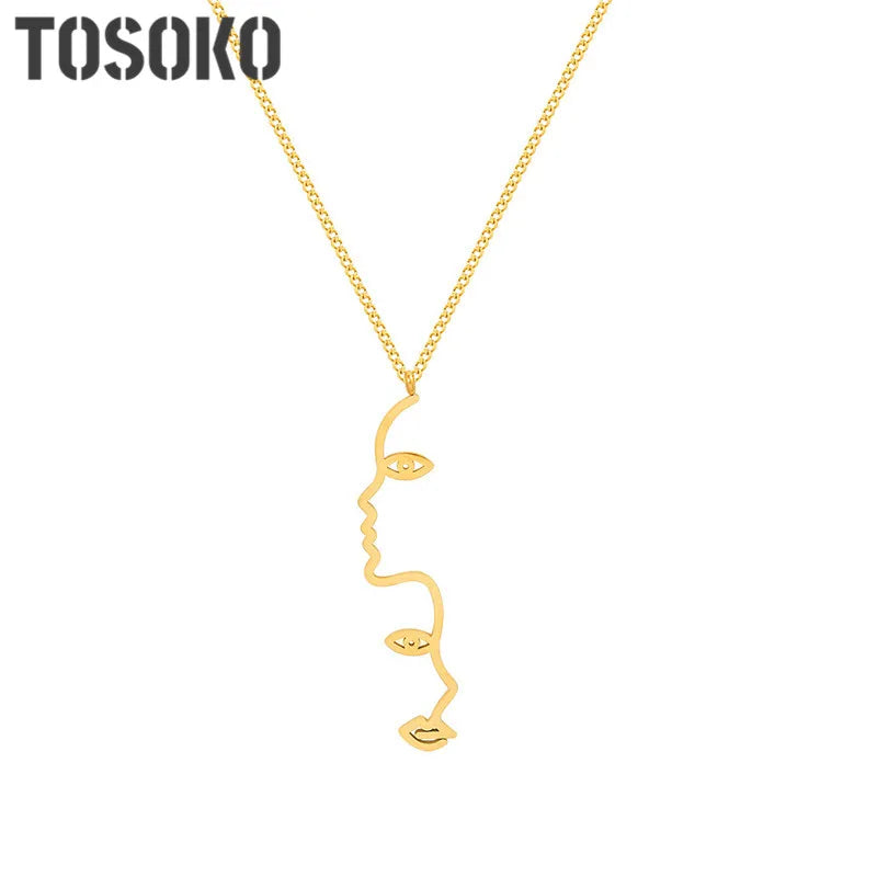 Stainless Steel Face Pendant Necklace Personality Sweater Chain