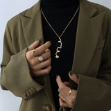 Stainless Steel Face Pendant Necklace Personality Sweater Chain