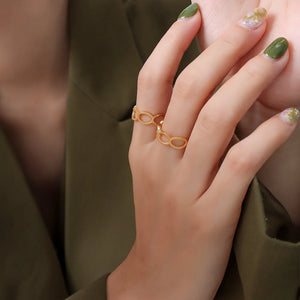 Stainless Steel Oval Hollow Adjustable Couple Ring Plated 18K BSA273