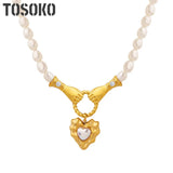 Heart Handshake Glass Bead Necklace Women Collarbone Chain