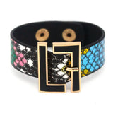 Multicolor Wide Leather Bracelet for Women Geometric Metal Wrap Charm Jewelry