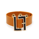 Multicolor Wide Leather Bracelet for Women Geometric Metal Wrap Charm Jewelry