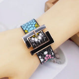 Multicolor Wide Leather Bracelet for Women Geometric Metal Wrap Charm Jewelry