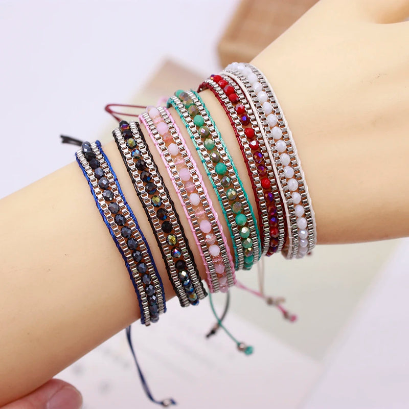 Crystal Bracelets For Women Braided Beads Lucky Rope Charm Bracelet