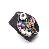 European Punk Crystal Flowers Charm Leather Bracelet Cuff