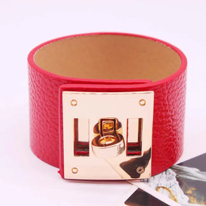 Wide Leather Cuff Bracelet for Women - Punk Statement Jewelry