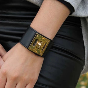 Wide Leather Cuff Bracelet for Women - Punk Statement Jewelry