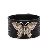 Gothic Style Leather Bracelet with Butterfly Charm