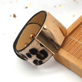 Leopard Pattern Punk Bracelet Beads Leather Bangle for Women