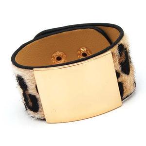 Leopard Pattern Punk Bracelet Beads Leather Bangle for Women