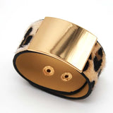 Leopard Pattern Punk Bracelet Beads Leather Bangle for Women
