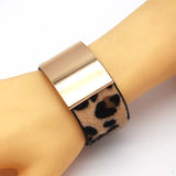 Leopard Pattern Punk Bracelet Beads Leather Bangle for Women