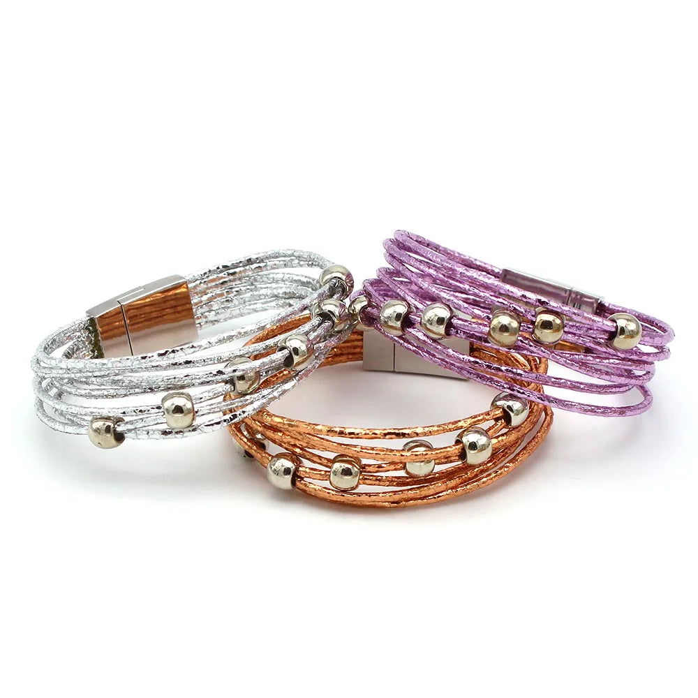 Multilayer Leather Bracelets Women Rope Chain Charms Jewelry