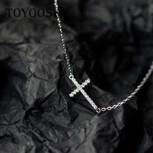 TOYOOSK 925 Silver CZ Cross Pendant Necklace