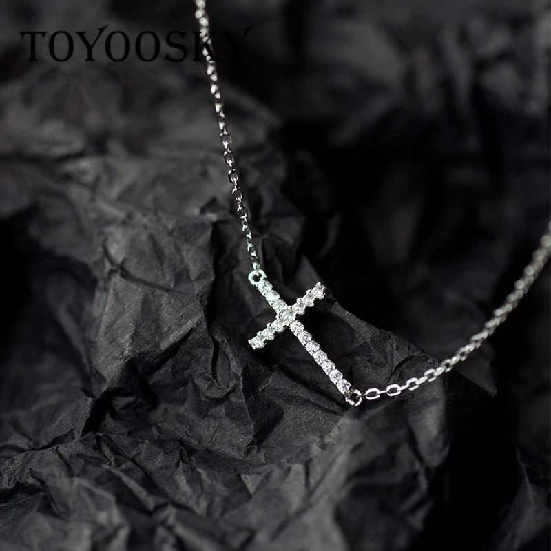 TOYOOSK 925 Silver CZ Cross Pendant Necklace
