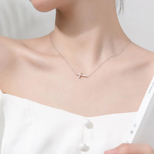 TOYOOSK 925 Silver CZ Cross Pendant Necklace
