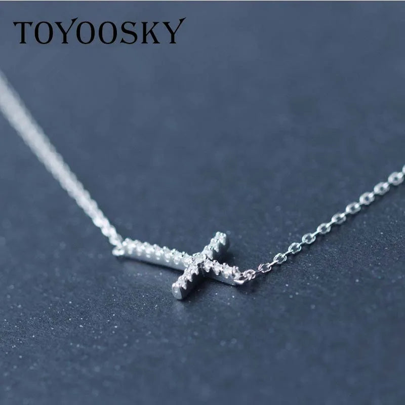 925 Sterling Silver Sideways Cross Necklace Pendant