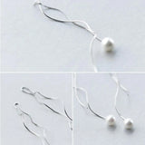 Wave Shell Pearl Ear Line 925 Silver Long Earrings For Women
