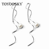 Wave Shell Pearl Ear Line 925 Silver Long Earrings For Women