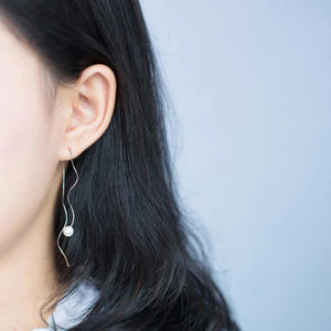 Wave Shell Pearl Ear Line 925 Silver Long Earrings For Women