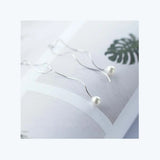 Wave Shell Pearl Ear Line 925 Silver Long Earrings For Women
