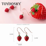 925 Silver Strawberry Drop Earrings with CZ Zircon, Sweet Fruit Ear Jewelry