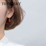 925 Silver Strawberry Drop Earrings with CZ Zircon, Sweet Fruit Ear Jewelry