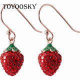 925 Silver Strawberry Drop Earrings with CZ Zircon, Sweet Fruit Ear Jewelry