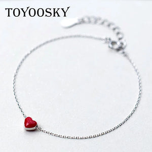 925 Silver Red Heart Pendant Bracelet Jewelry