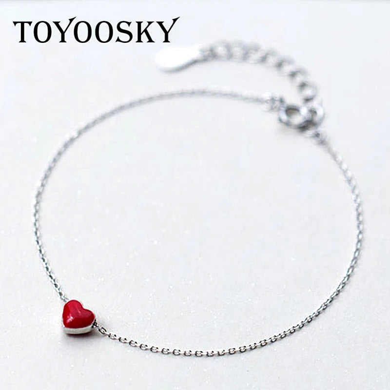 925 Silver Red Heart Pendant Bracelet Jewelry