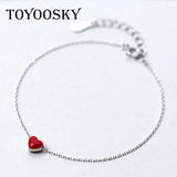 925 Silver Red Heart Pendant Bracelet Jewelry