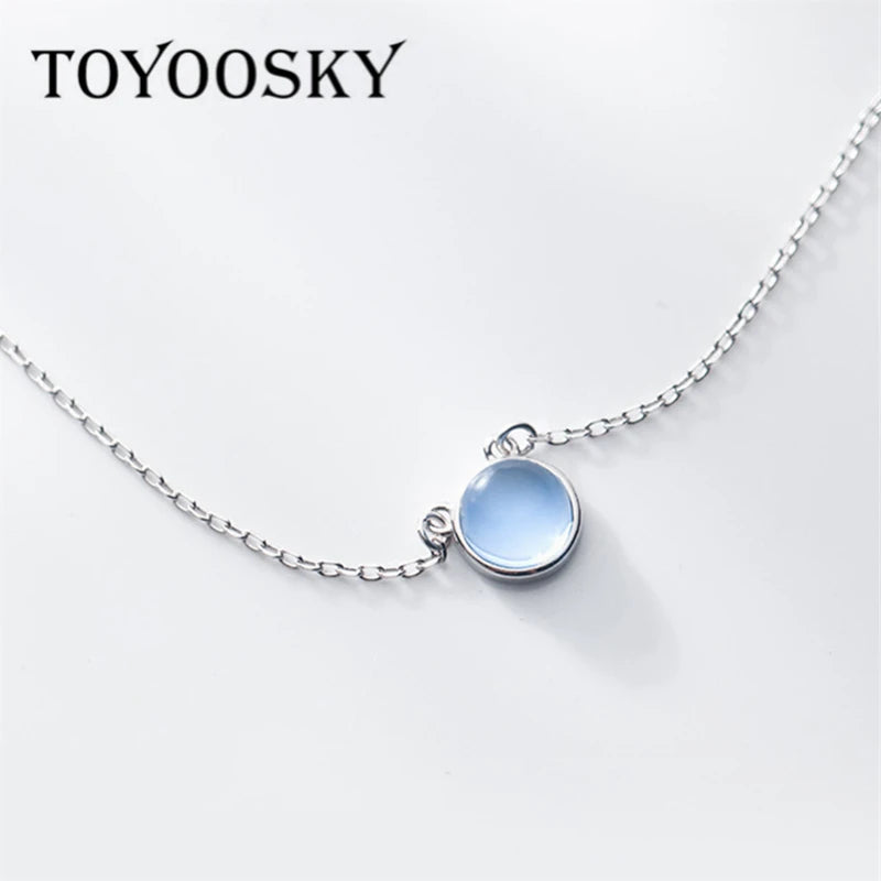 925 Silver Glass Glaze Circle Necklace Choker Chain