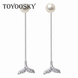 925 Silver Mermaid Tail Pearl Beaded Earrings Brincos