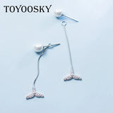 925 Silver Mermaid Tail Pearl Beaded Earrings Brincos