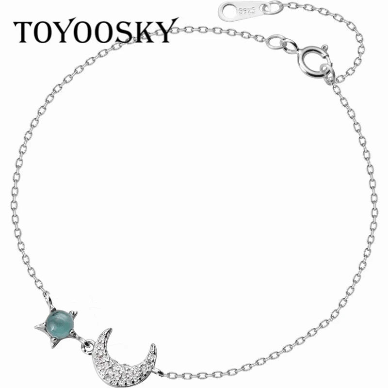 925 Silver Moon Bracelet Curved Glass Hand Jewelry