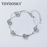 925 Silver Moonstone Bracelet Double Layer Bracelet for Women