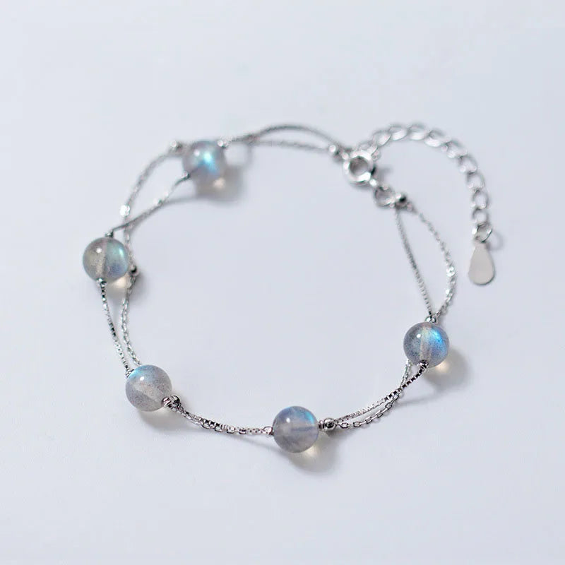 925 Silver Moonstone Bracelet Double Layer Bracelet for Women