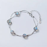 925 Silver Moonstone Bracelet Double Layer Bracelet for Women