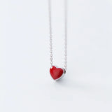 925 Silver Necklace Women Glaze Heart Pendant Necklaces