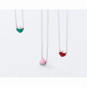 925 Silver Necklace Women Glaze Heart Pendant Necklaces
