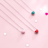 925 Silver Necklace Women Glaze Heart Pendant Necklaces