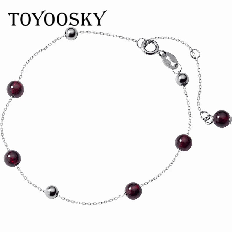 925 Silver Red Crystal Charms Bracelet for Women