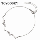 925 Silver V Letter Bracelet with Zircon Stone for Women