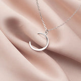 Smooth Surface Thin Moon Necklace 925 Sterling Silver Women Fine Jewelry
