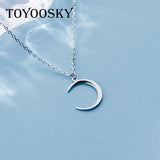 Smooth Surface Thin Moon Necklace 925 Sterling Silver Women Fine Jewelry