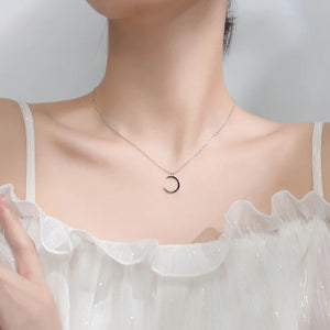Smooth Surface Thin Moon Necklace 925 Sterling Silver Women Fine Jewelry