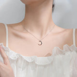 Smooth Surface Thin Moon Necklace 925 Sterling Silver Women Fine Jewelry