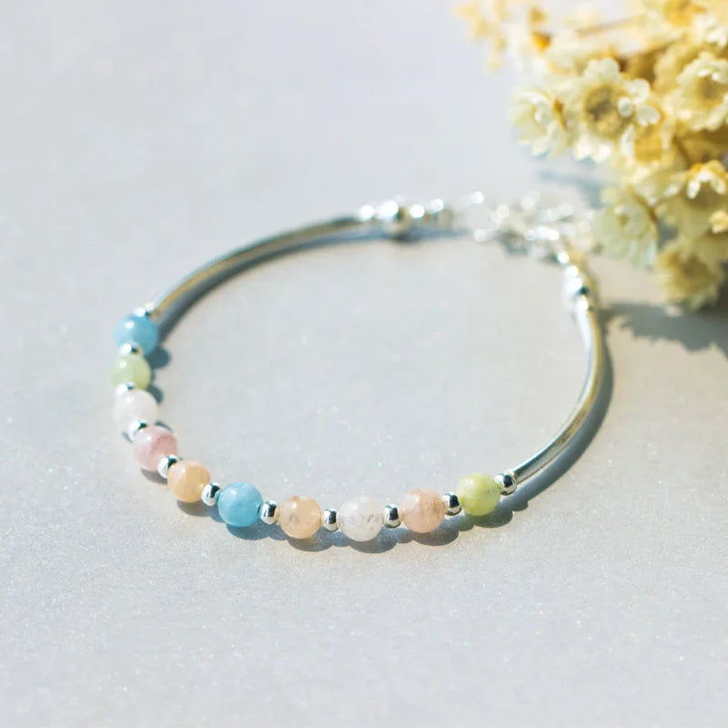 925 Sterling Silver Multicoloured Morganite Stone Bracelet
