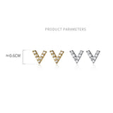 Micro Pave Zircon Stud Earrings 925 Sterling Silver Letter V Mini Earrrings