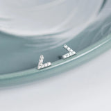 Micro Pave Zircon Stud Earrings 925 Sterling Silver Letter V Mini Earrrings